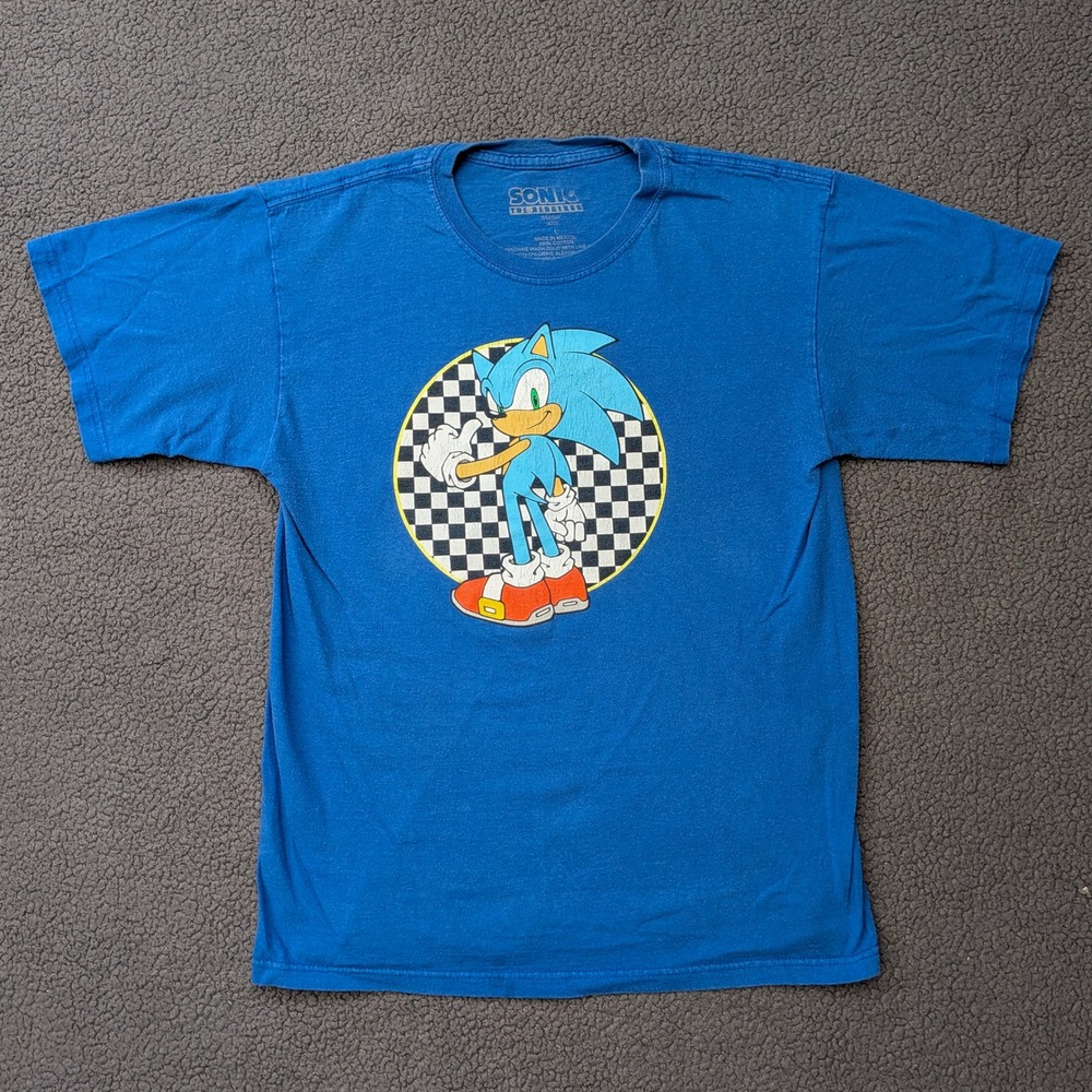 Sonic the Hedgehog Sega Graphic T-Shirt Blue Cotton Mens Large L Short Sleeve